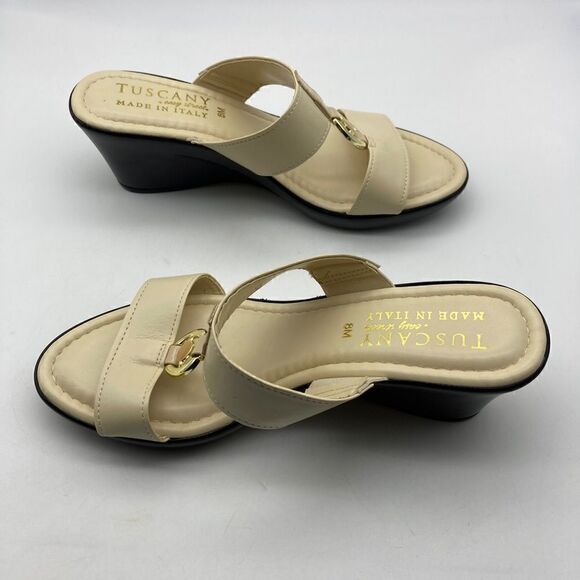Tuscany by Easy Street Cala Wedge Cream Sandals Size 8M Made in Italy Like New - Picture 5 of 9